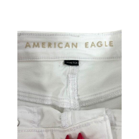 American Eagle Women’s White Jeans 8 Regular Ankle Tapered Stretch Mom Jean Logo - Picture 14 of 16